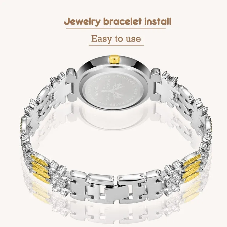 MISSFOX  Big Diamond 18K Gold Butterfly Women Watches