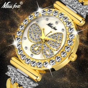 MISSFOX  Big Diamond 18K Gold Butterfly Women Watches