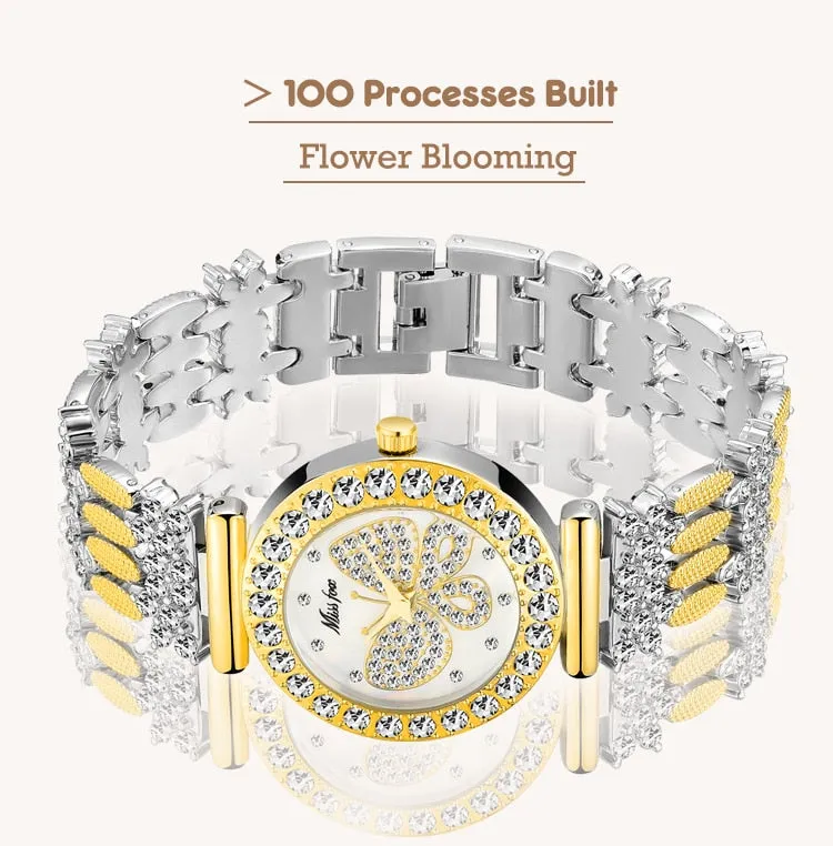 MISSFOX  Big Diamond 18K Gold Butterfly Women Watches