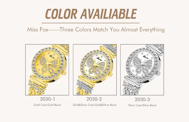 MISSFOX  Big Diamond 18K Gold Butterfly Women Watches