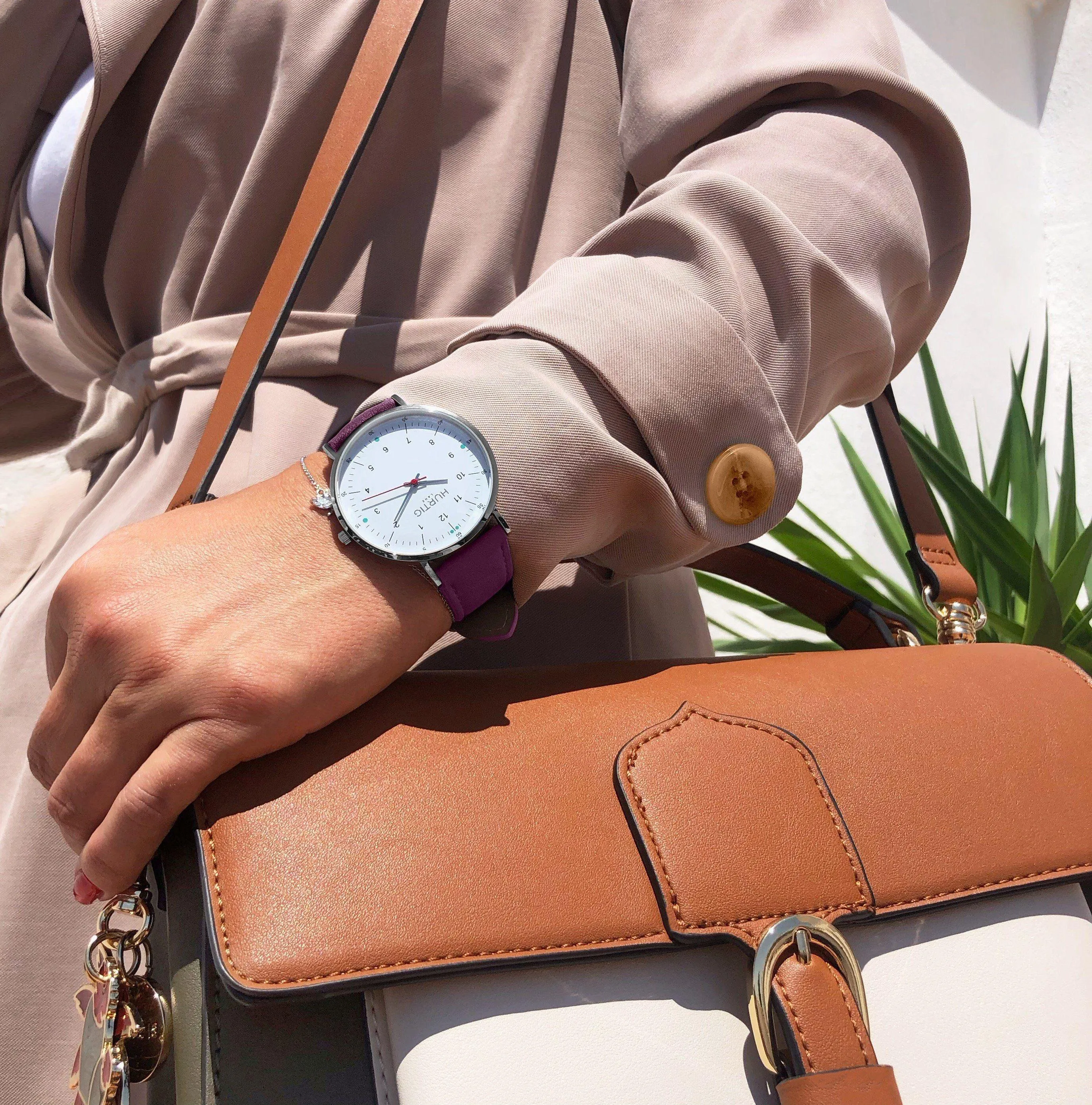 Moderna Vegan Suede Watch Silver, White & Berry
