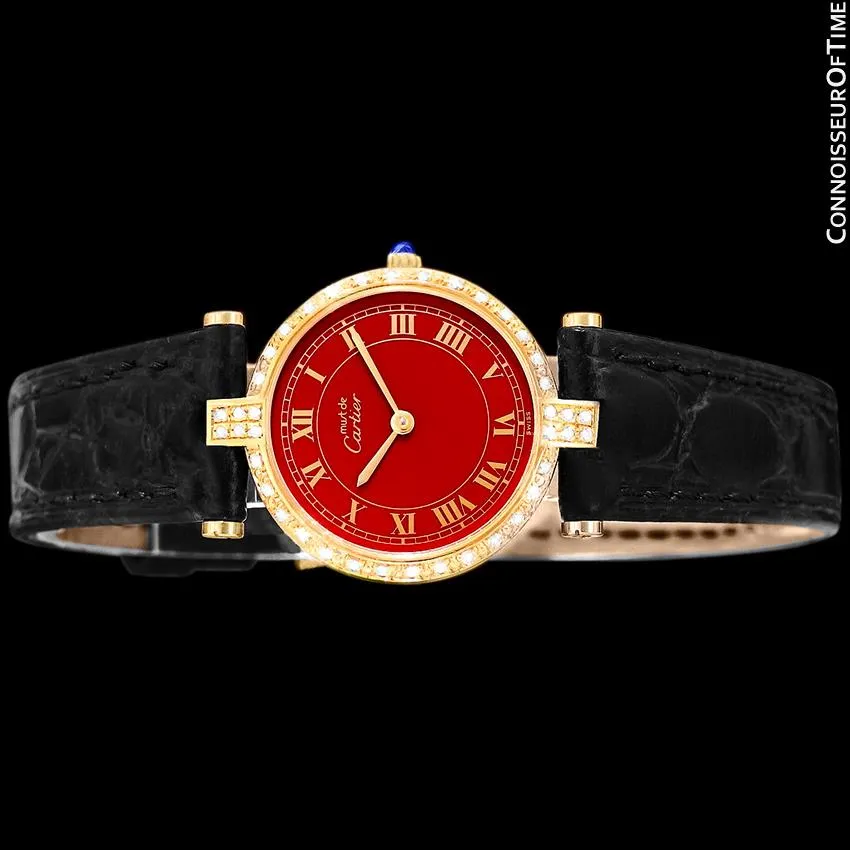 Must De Cartier Vendome Ladies Vermeil Wine Dial Watch - 18K Gold Over Sterling Silver with Diamonds