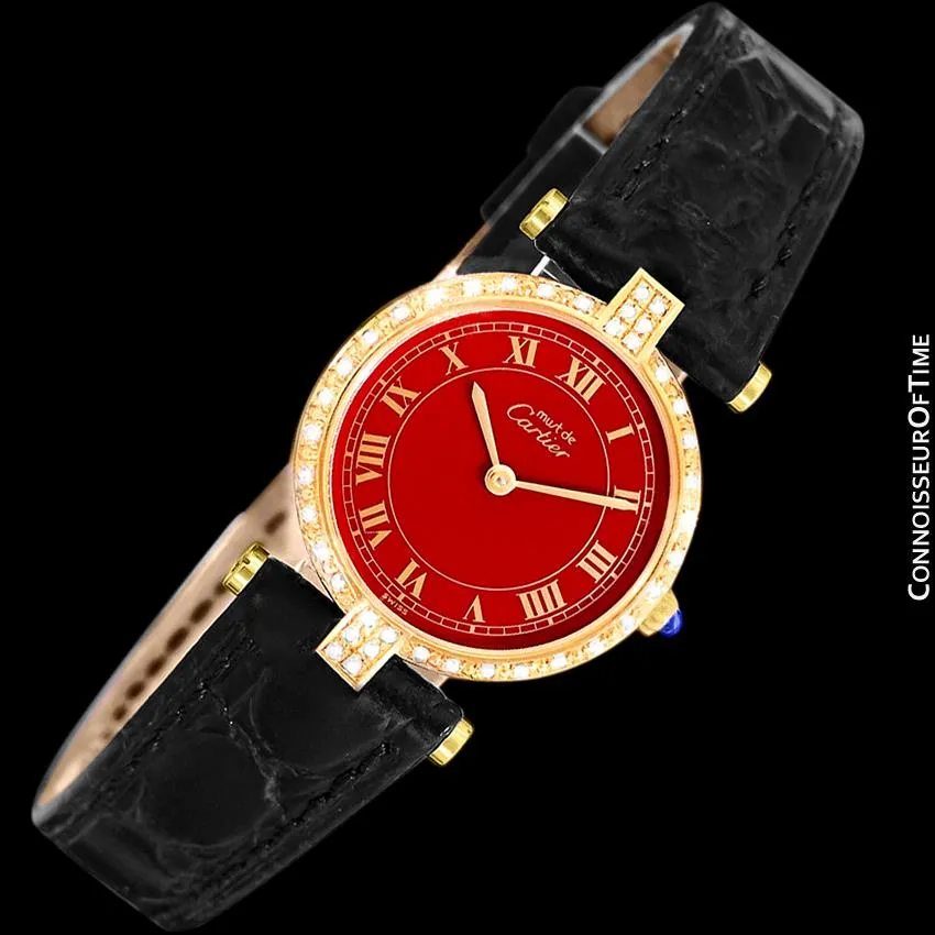 Must De Cartier Vendome Ladies Vermeil Wine Dial Watch - 18K Gold Over Sterling Silver with Diamonds