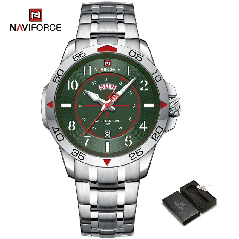 NAVIFORCE  Brand Fashion Stainless Steel Strap Waterproof Quartz Men's Sport Watches NF9204S  Wristwatch 2023 New