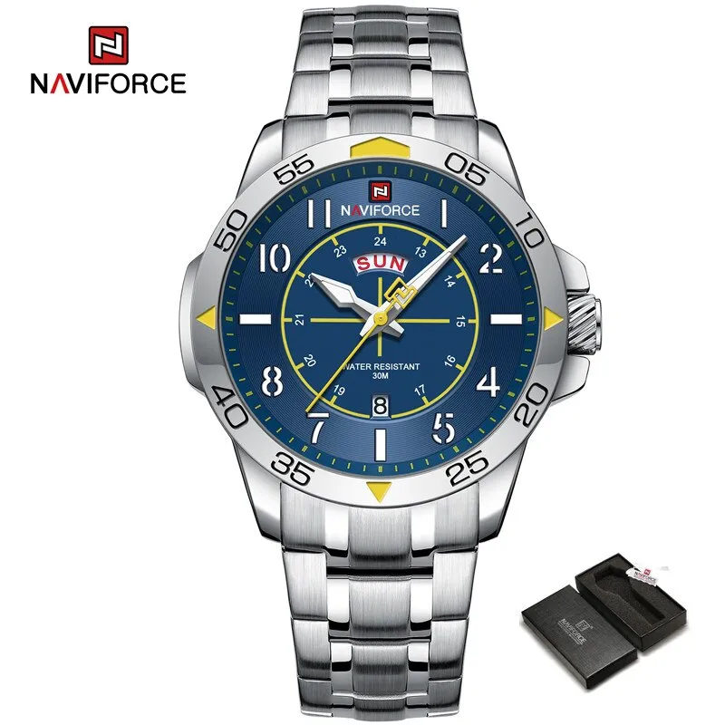 NAVIFORCE  Brand Fashion Stainless Steel Strap Waterproof Quartz Men's Sport Watches NF9204S  Wristwatch 2023 New