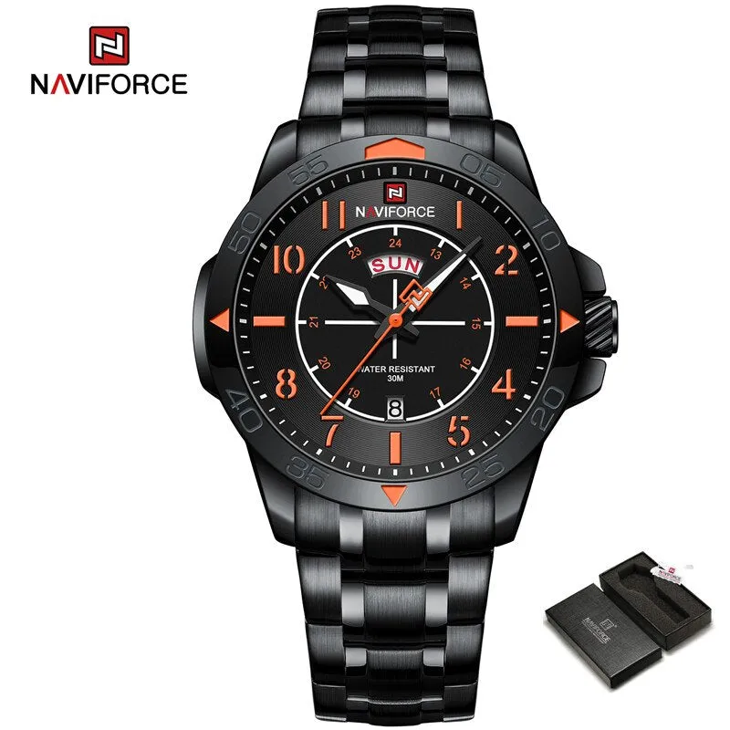 NAVIFORCE  Brand Fashion Stainless Steel Strap Waterproof Quartz Men's Sport Watches NF9204S  Wristwatch 2023 New