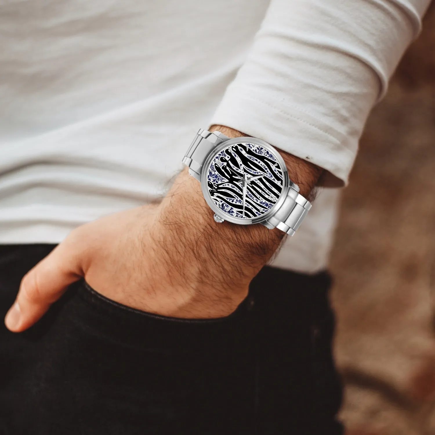 New  Zebra Drip - Tablue Steel Strap Automatic Watch (With Indicators)