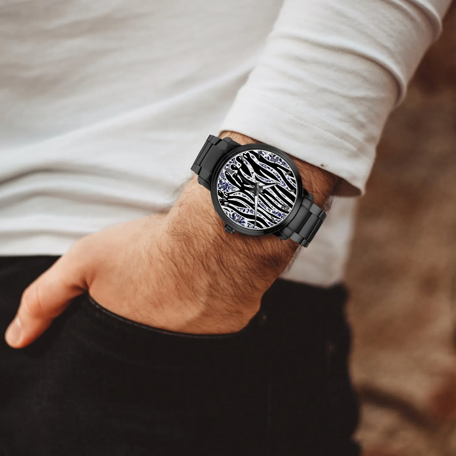 New  Zebra Drip - Tablue Steel Strap Automatic Watch (With Indicators)