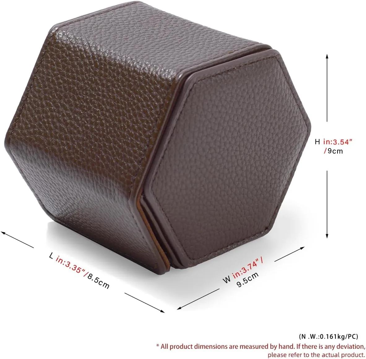 Oirlv Luxury Hexagonal Leather Watch Travel Case Single Watch Box for Men Portable Jewelry Storage Roll Organizer(1-Slot,Brown)