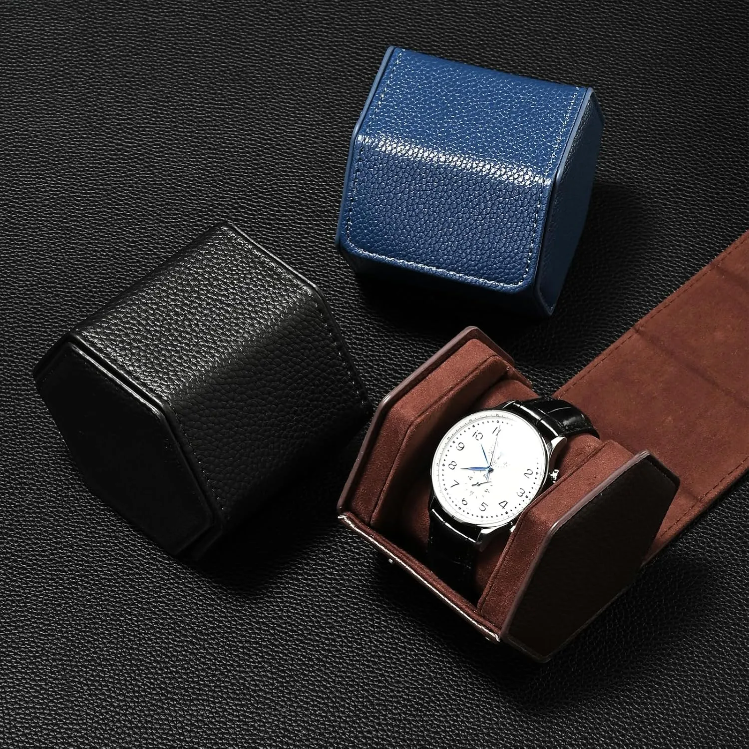 Oirlv Luxury Hexagonal Leather Watch Travel Case Single Watch Box for Men Portable Jewelry Storage Roll Organizer(1-Slot,Brown)