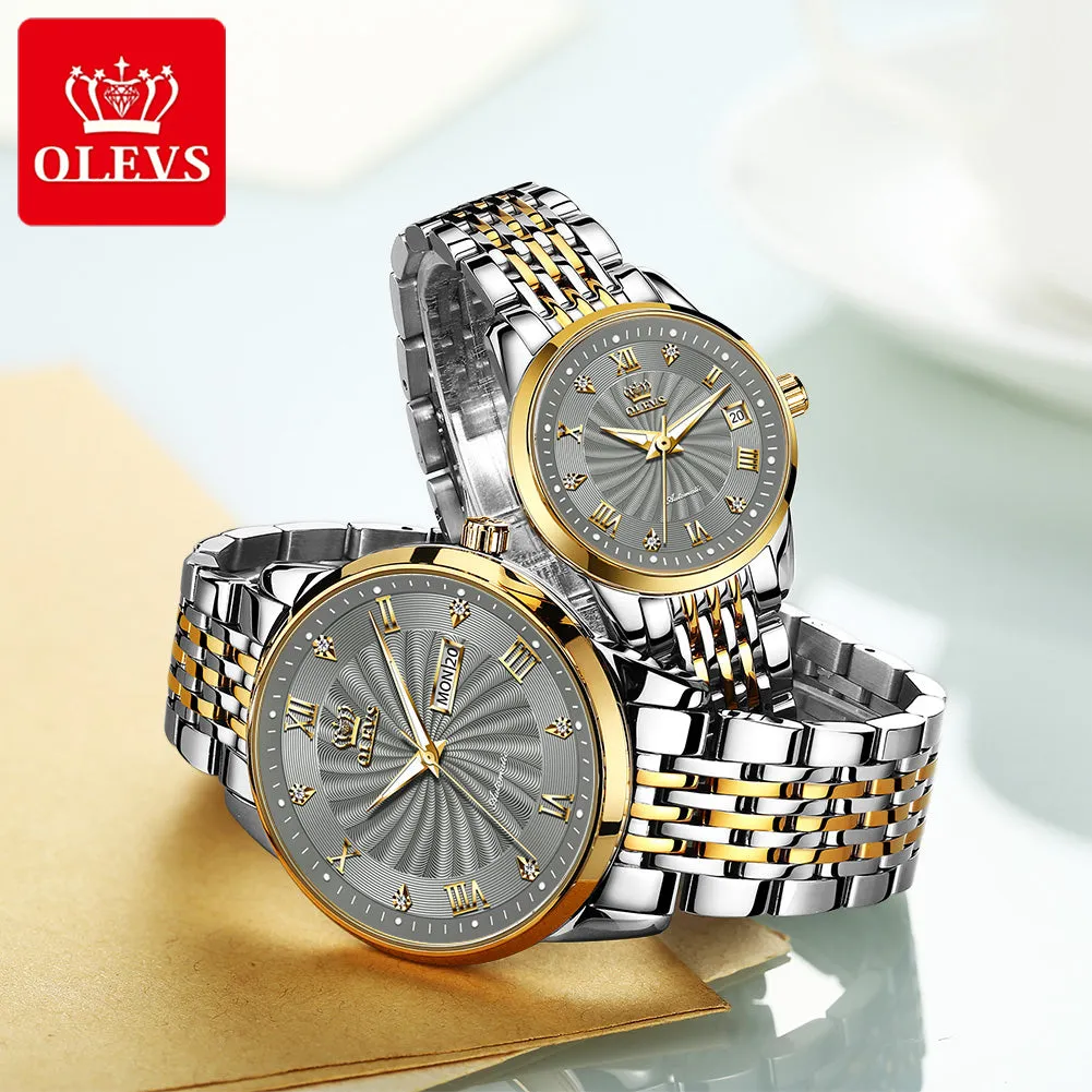 Olevs Couple Watches Luxury Automatic Mechanical Watch Stainless Steel