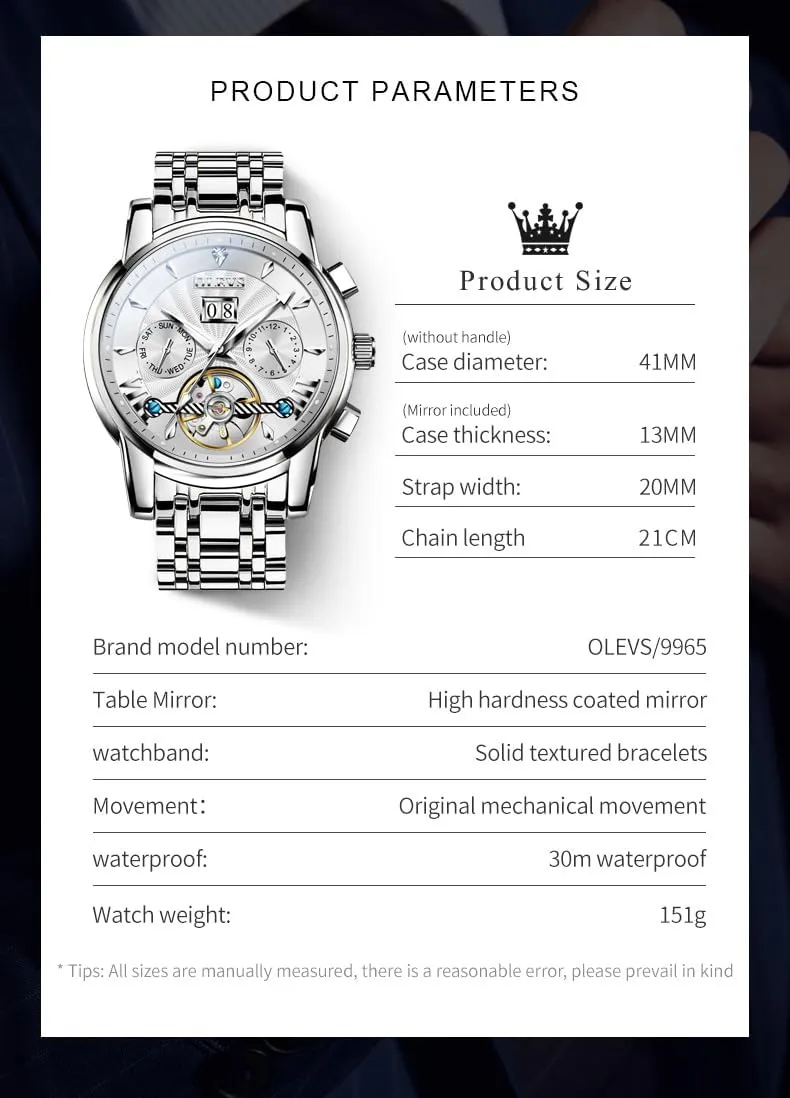 OLEVS Watch Men Automatic Self Winding Watches for Men Stainless Steel Mechanical Diver Large Dial Skeleton Classic Waterproof Diamond Date Men's Wrist Watches Relojes para Hombres