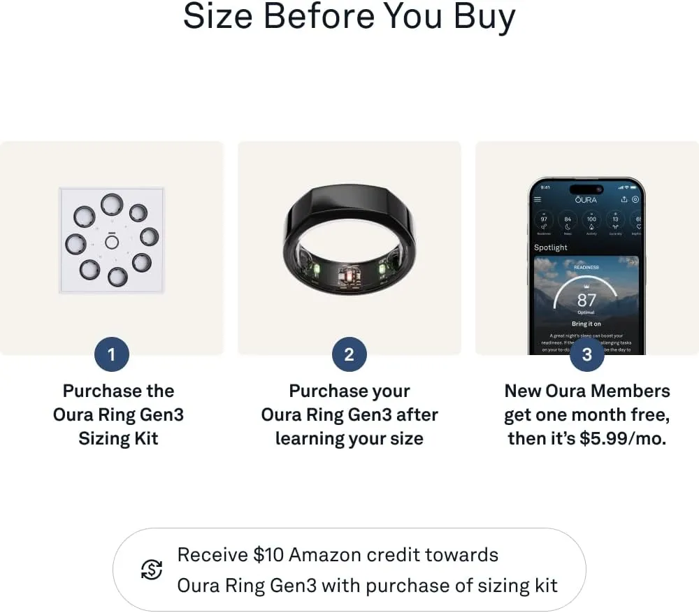 Oura Ring Gen3 Heritage - Black - Size 10 - Smart Ring - Size First with Oura Ring Gen3 Sizing Kit - Sleep Tracking Wearable - Heart Rate - Fitness Tracker - 5-7 Days Battery Life