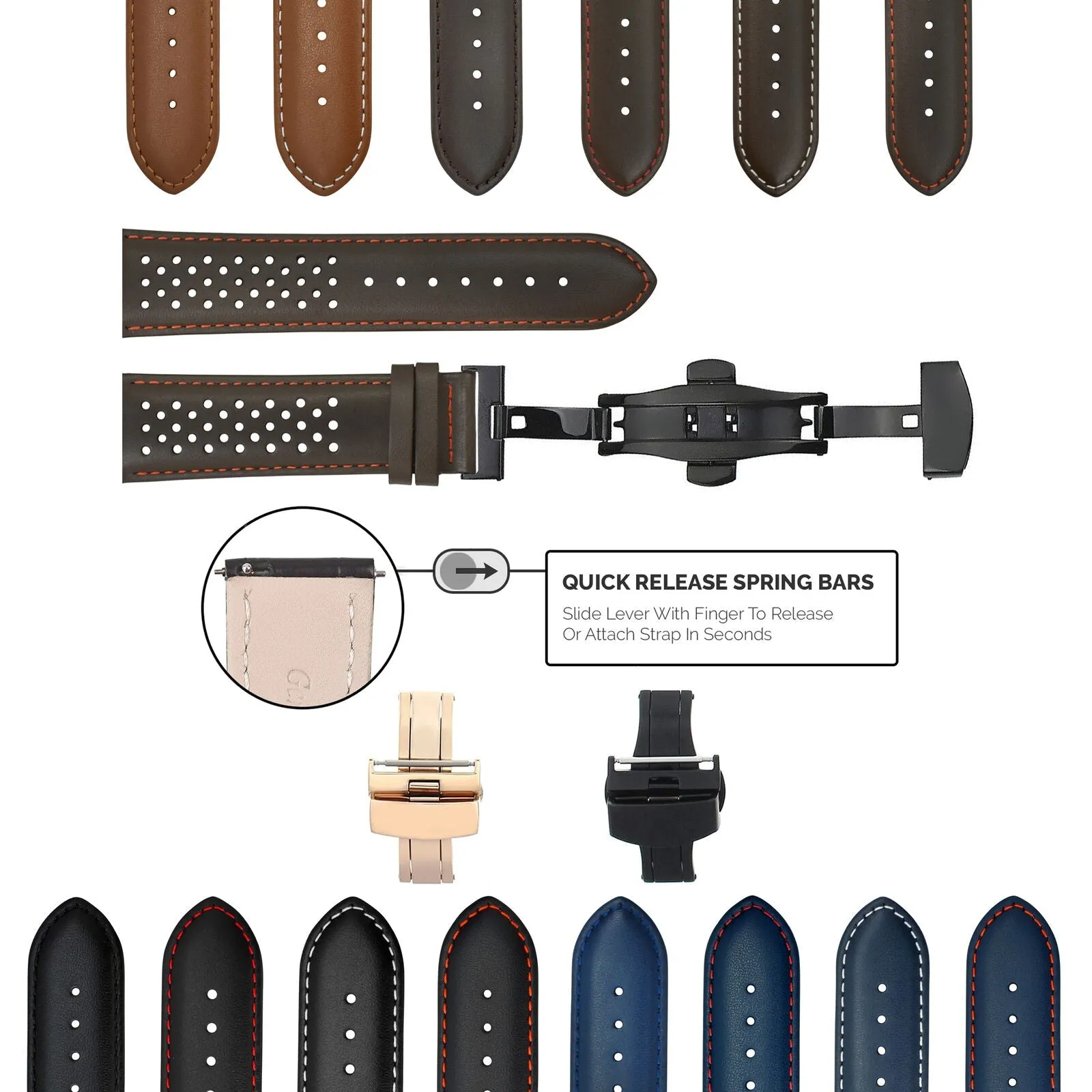 PERFORAT LEATHER WATCH BAND STRAP FOR LONGINES EZ RELEASE - 20MM