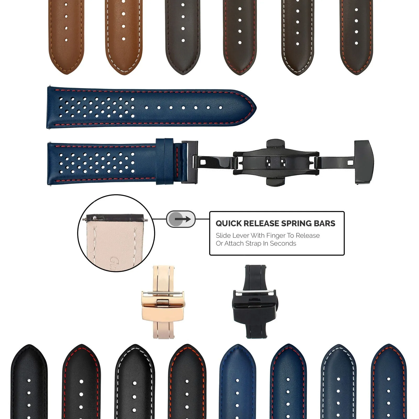PERFORAT LEATHER WATCH BAND STRAP FOR LONGINES EZ RELEASE - 23MM