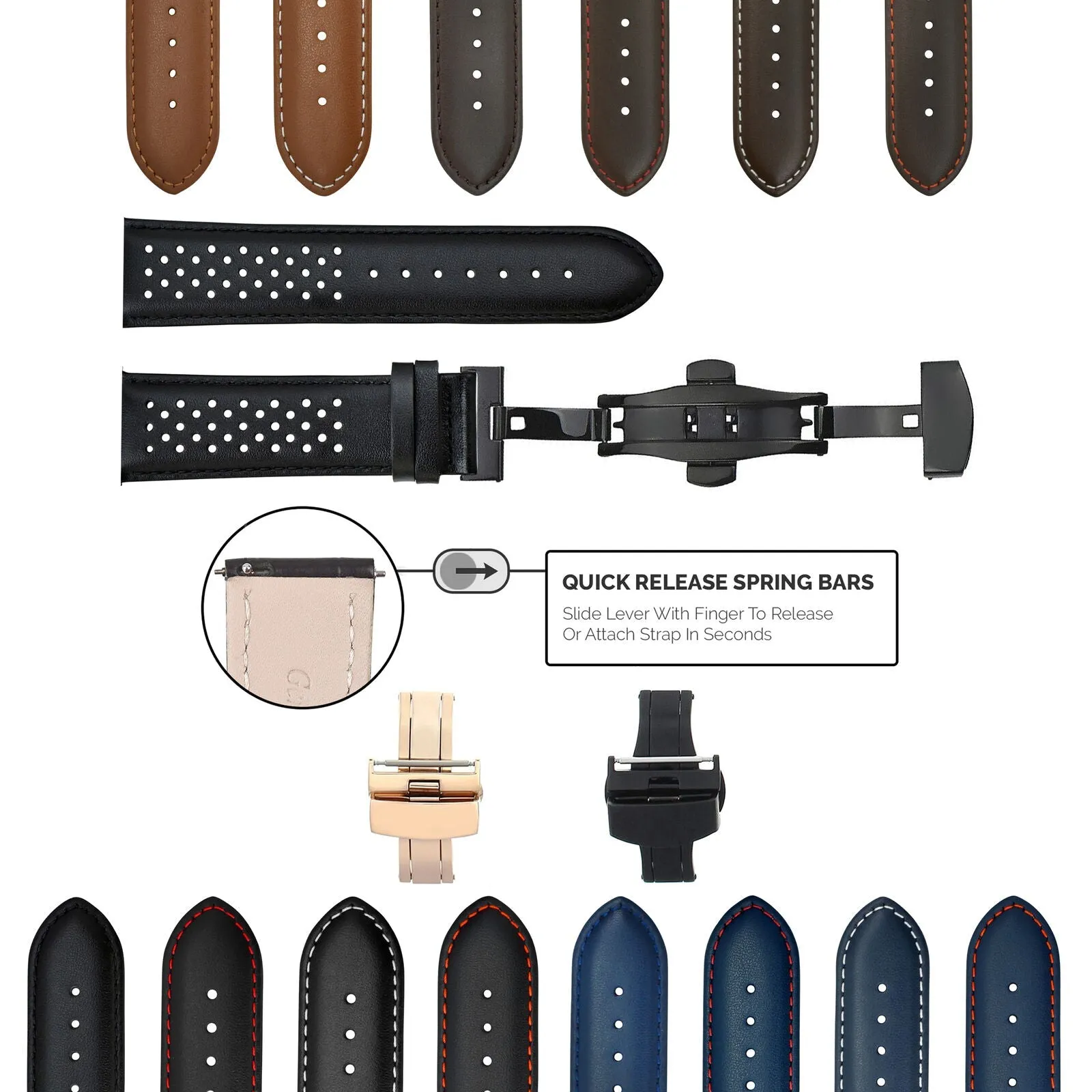 PERFORAT LEATHER WATCH BAND STRAP FOR LONGINES EZ RELEASE - 23MM