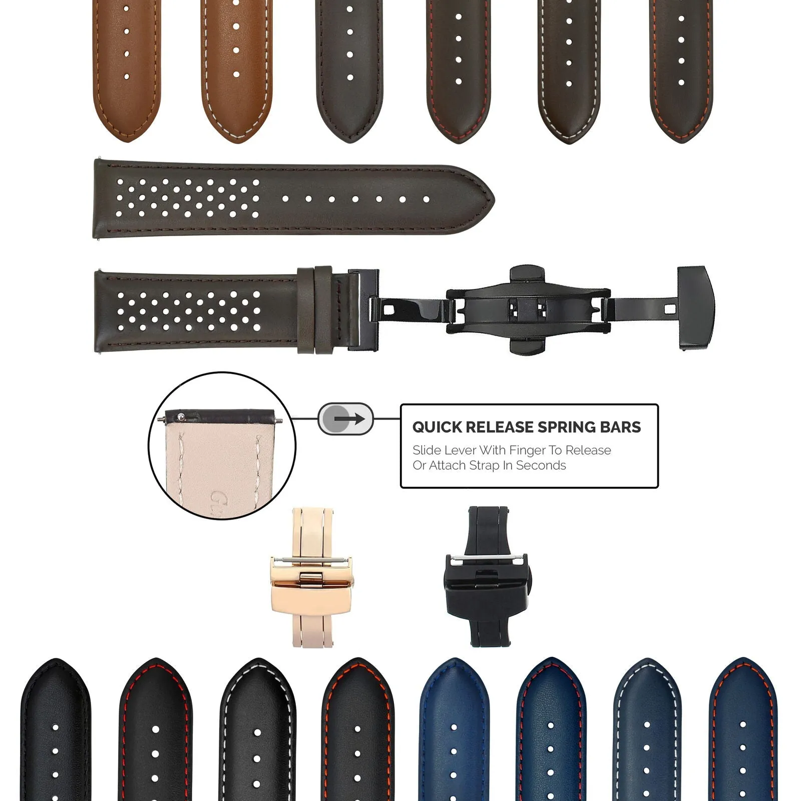 PERFORAT LEATHER WATCH BAND STRAP FOR LONGINES EZ RELEASE - 23MM