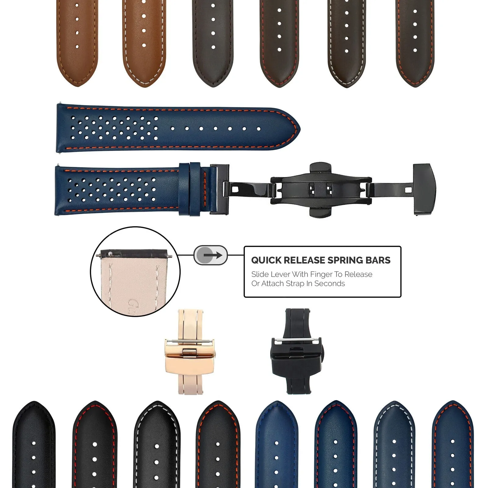 PERFORAT LEATHER WATCH BAND STRAP FOR LONGINES EZ RELEASE - 23MM