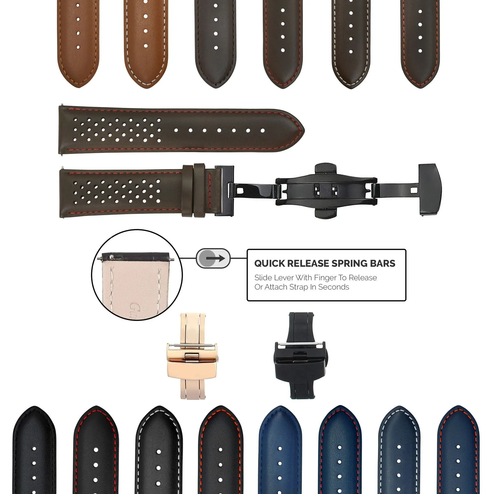 PERFORAT LEATHER WATCH BAND STRAP FOR LONGINES EZ RELEASE - 23MM