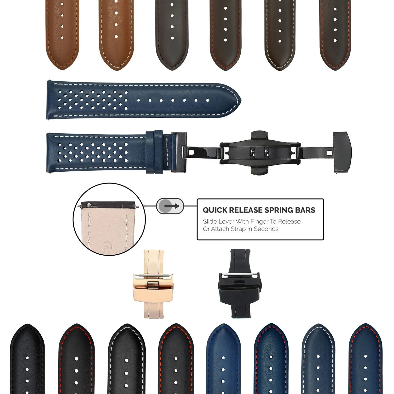 PERFORAT LEATHER WATCH BAND STRAP FOR LONGINES EZ RELEASE - 23MM