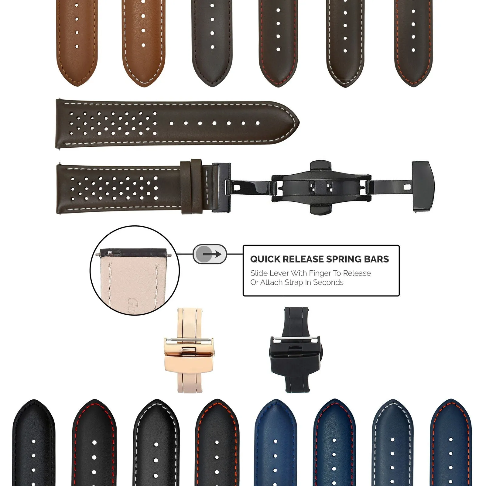 PERFORAT LEATHER WATCH BAND STRAP FOR LONGINES EZ RELEASE - 23MM