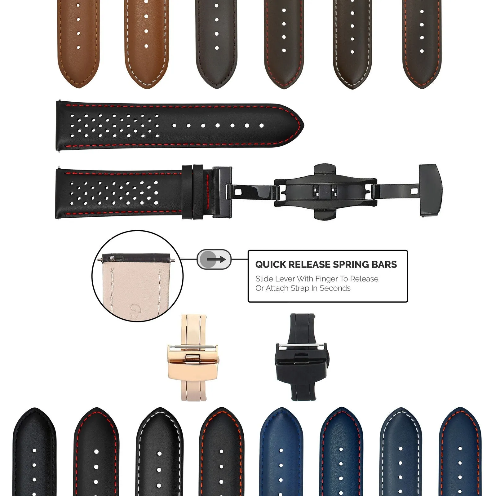 PERFORAT LEATHER WATCH BAND STRAP FOR LONGINES EZ RELEASE - 23MM