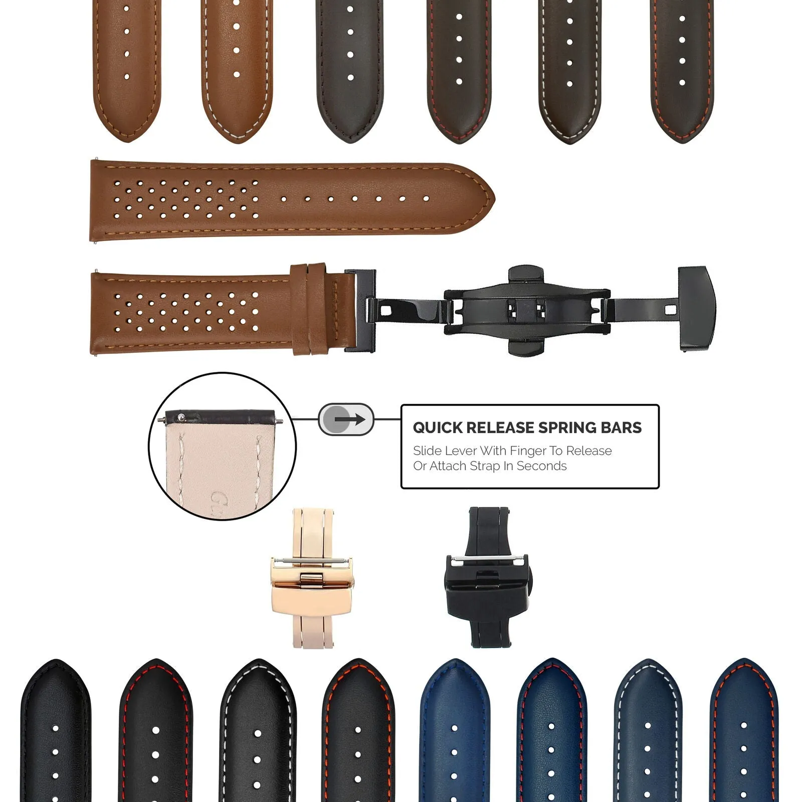 PERFORAT LEATHER WATCH BAND STRAP FOR LONGINES EZ RELEASE - 23MM