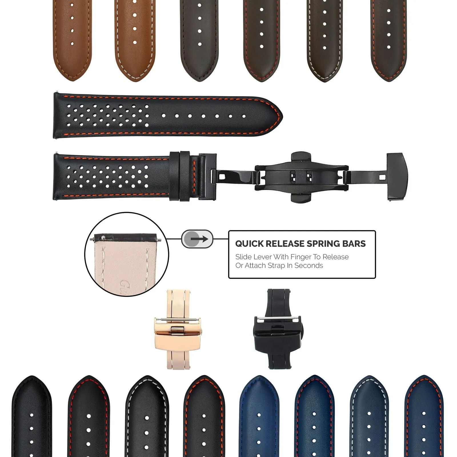PERFORAT LEATHER WATCH BAND STRAP FOR LONGINES EZ RELEASE - 23MM