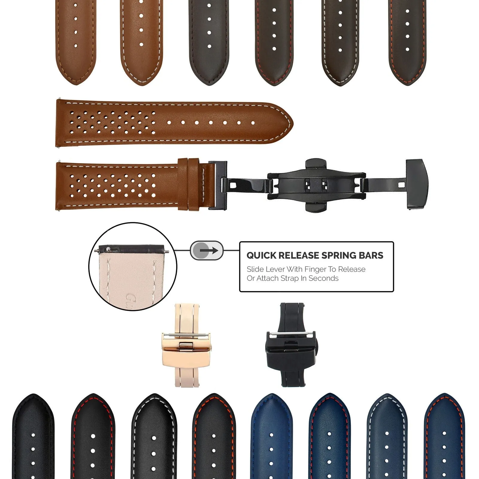PERFORAT LEATHER WATCH BAND STRAP FOR LONGINES EZ RELEASE - 23MM