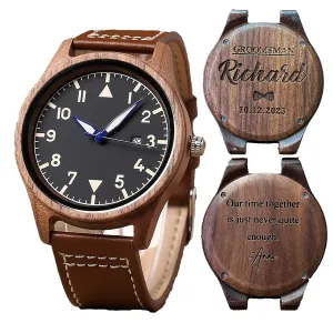 Personalized Walnut Wood Wooden Date Watch, Groomsmen Gift, Mens Gift, Mens Watch, Watches for Men