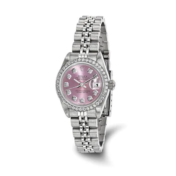 Pre-owned Rolex Independently Certified Women's Stainless Steel Datejust Jubilee with Rose Diamond Dial and Diamond Bezel