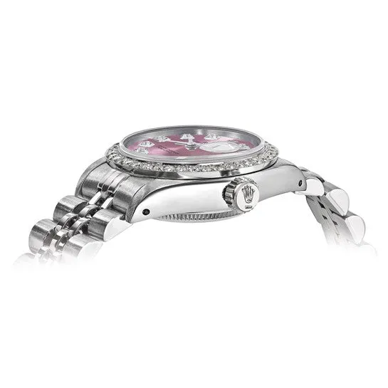 Pre-owned Rolex Independently Certified Women's Stainless Steel Datejust Jubilee with Rose Diamond Dial and Diamond Bezel