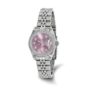 Pre-owned Rolex Independently Certified Women's Stainless Steel Datejust Jubilee with Rose Diamond Dial and Diamond Bezel