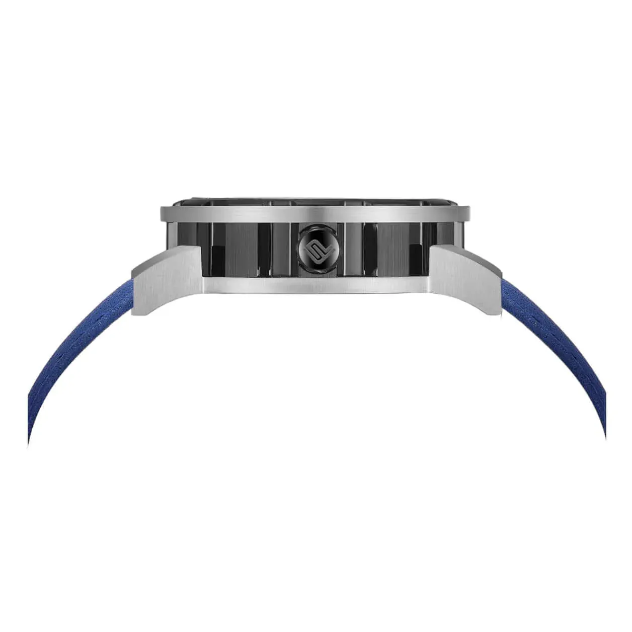 PUNCH Mens Watch, Black & Silver Skeleton Automatic Watch - Blue Leather Strap