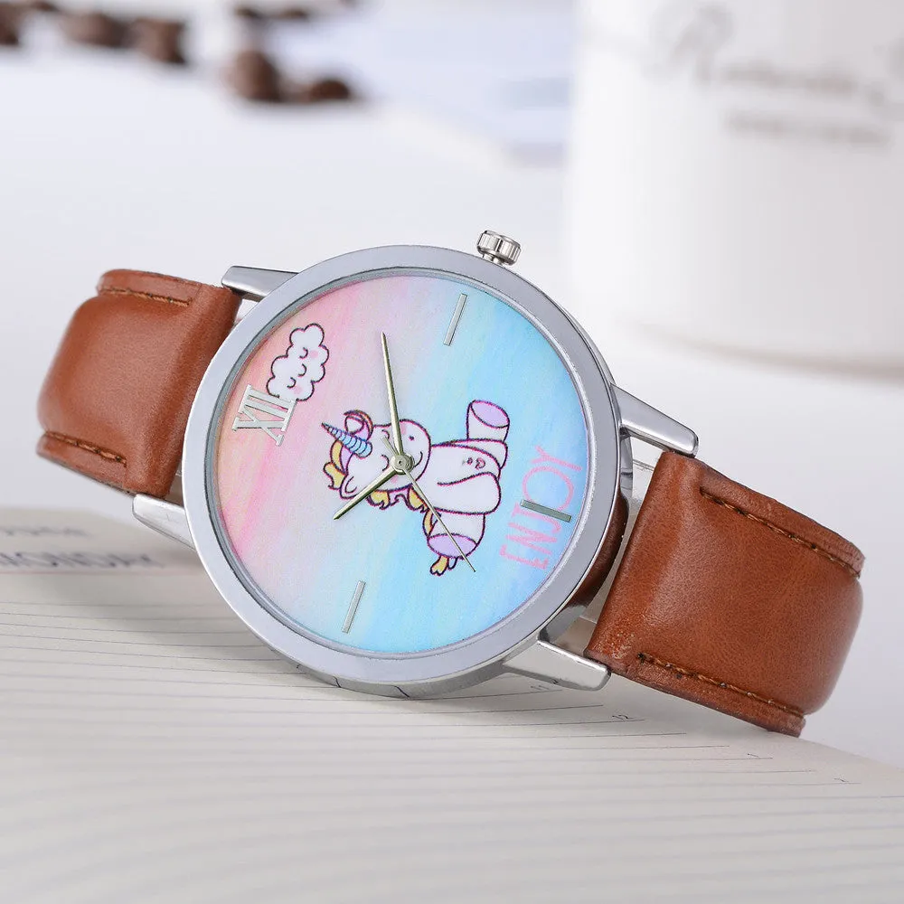 Quartz Fashion Cute Kids Girls Leather Band Analog