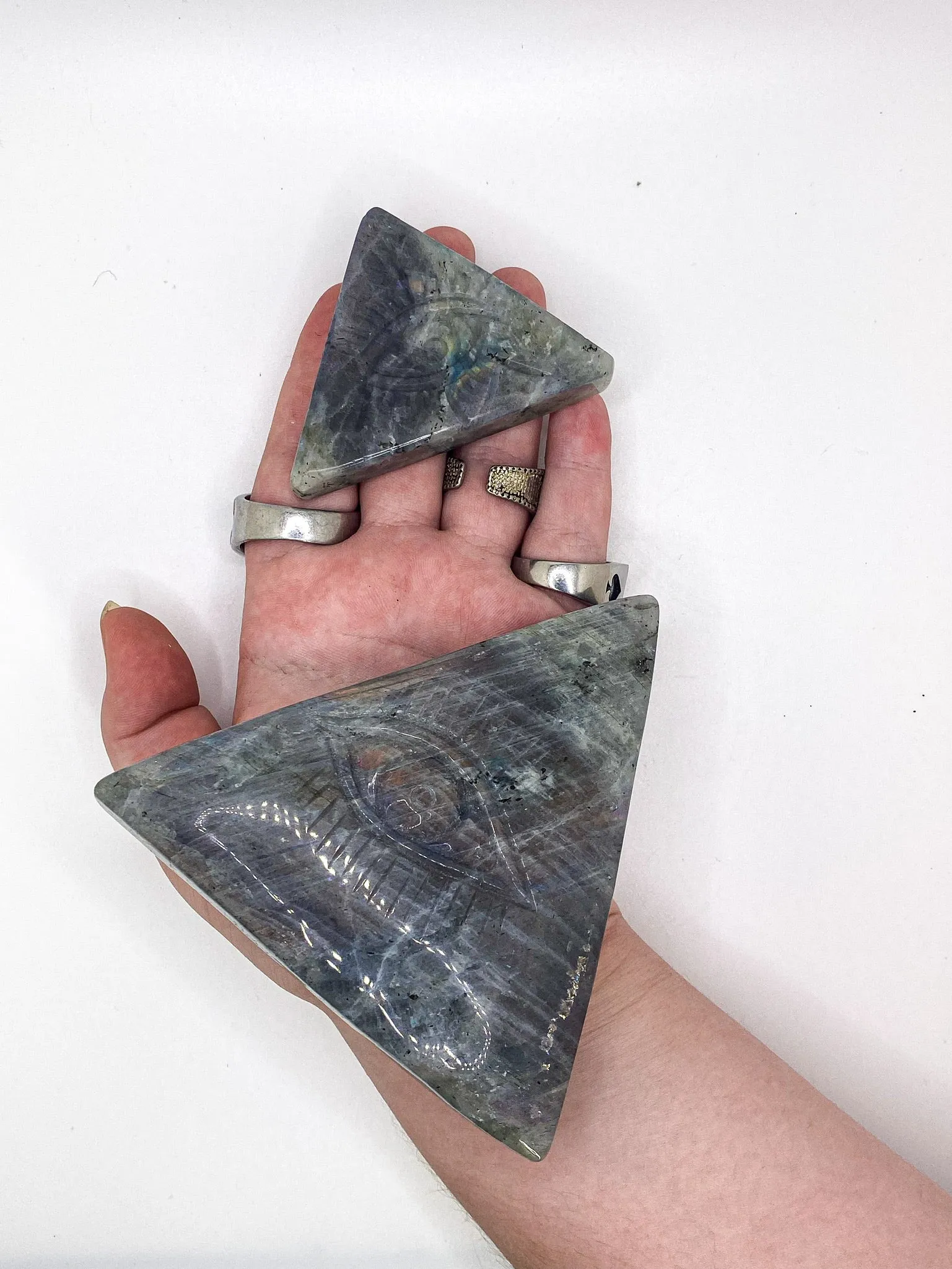 Rainbow Flash Labradorite Eye of Providence Triangle