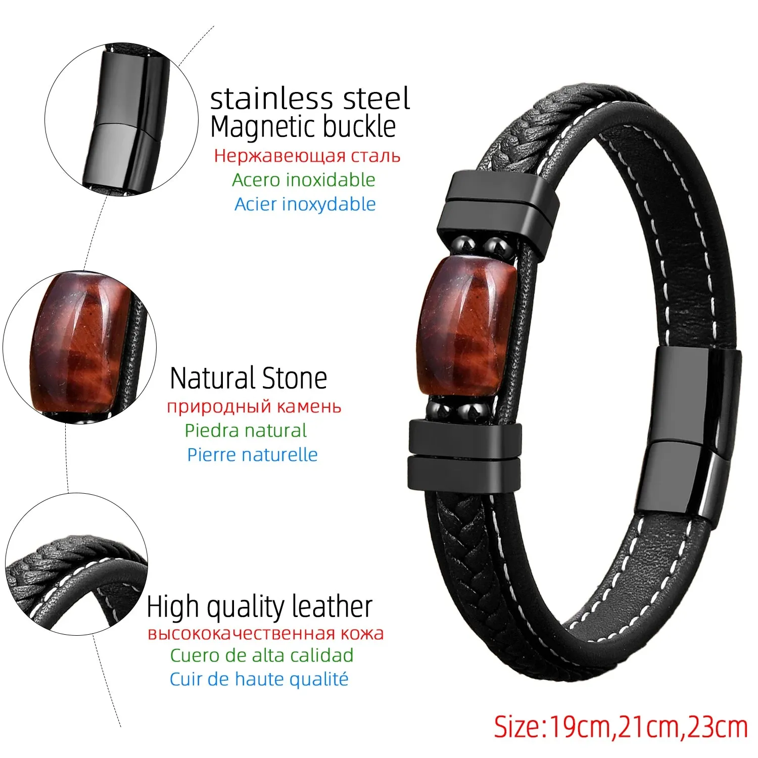 Real Tiger Eye Stone  Leather Bracelets Men and woman