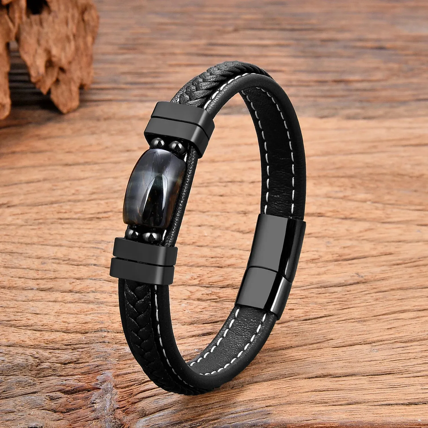 Real Tiger Eye Stone  Leather Bracelets Men and woman
