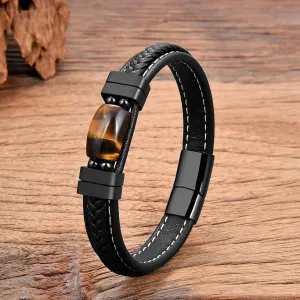 Real Tiger Eye Stone  Leather Bracelets Men and woman