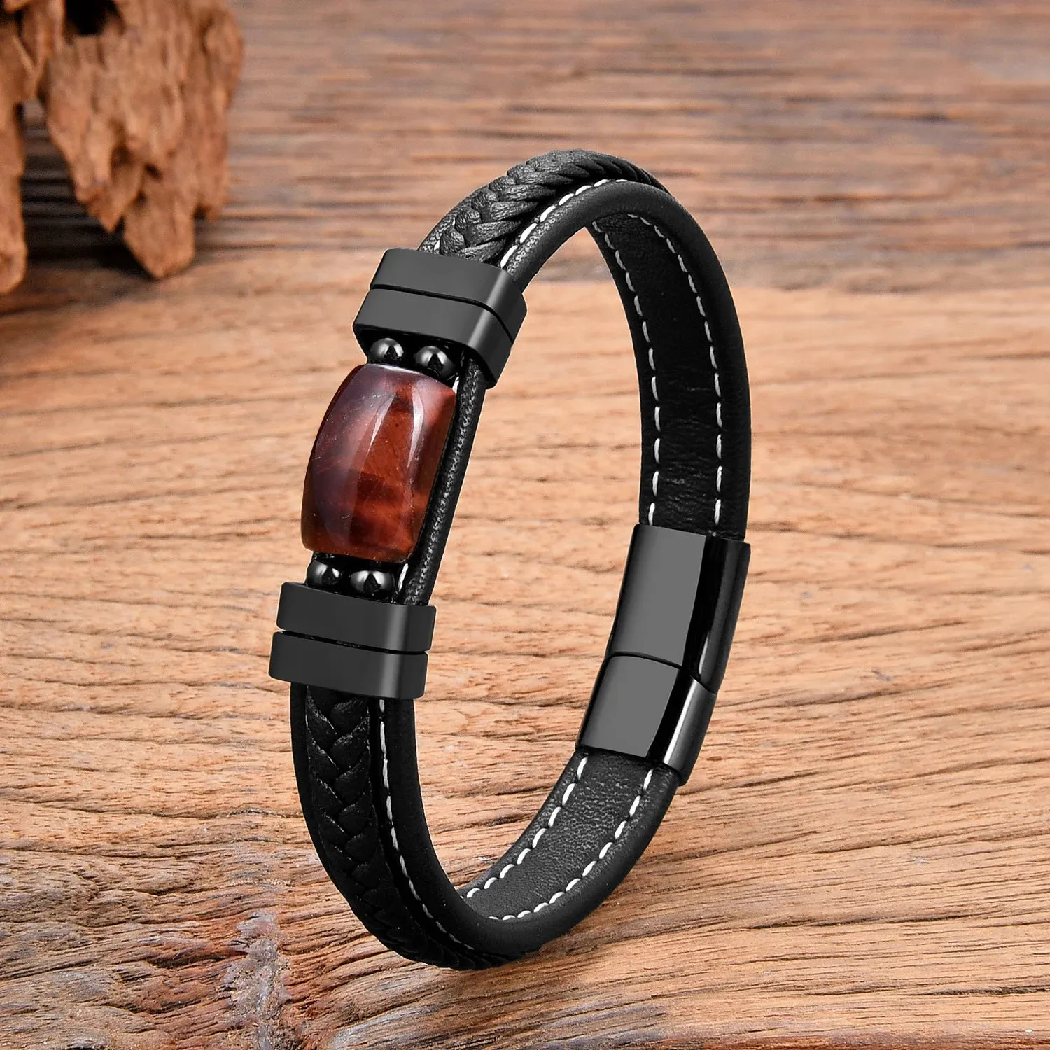 Real Tiger Eye Stone  Leather Bracelets Men and woman