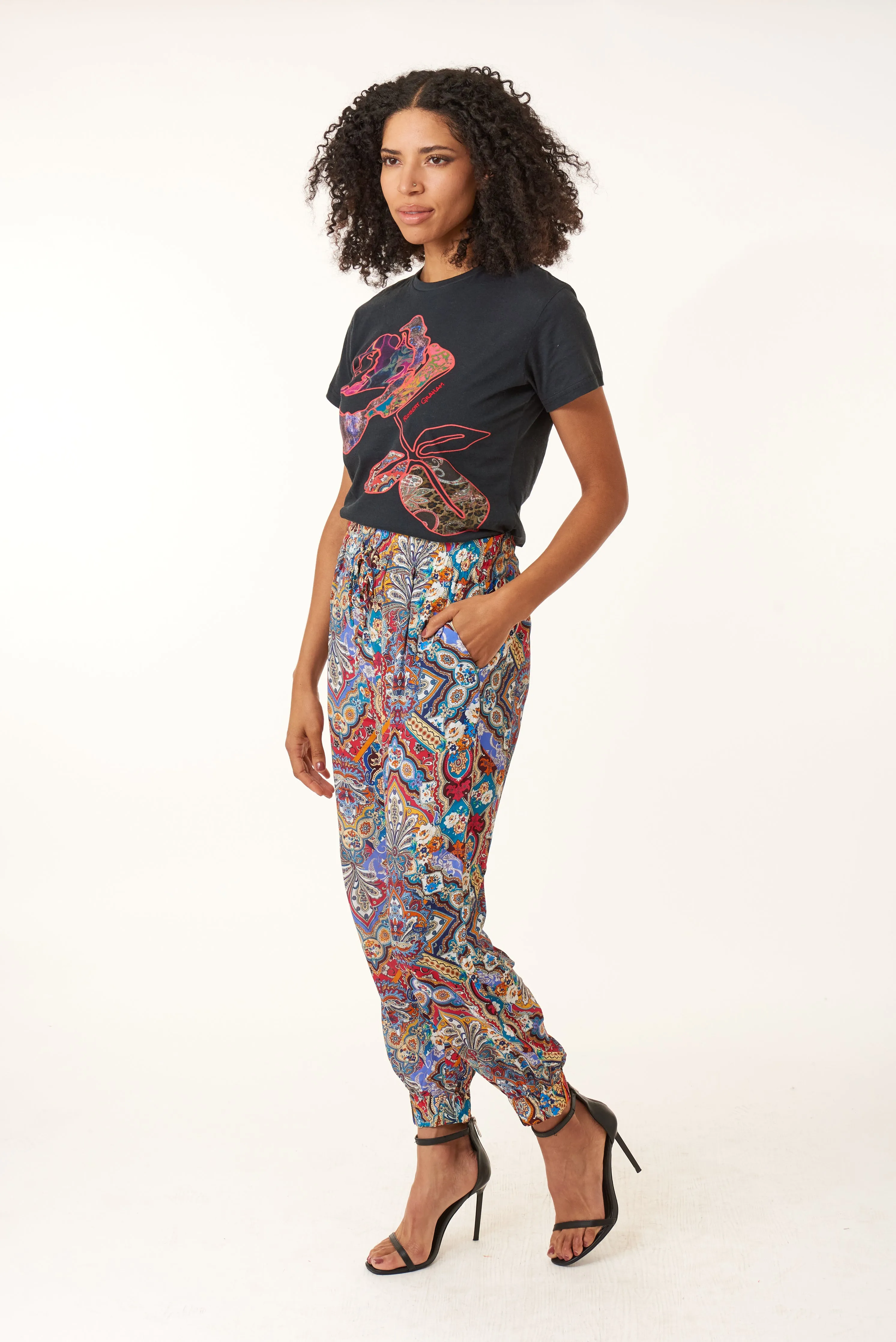 Robert Graham, silk blend, Mia jogger trousers in mosaic print