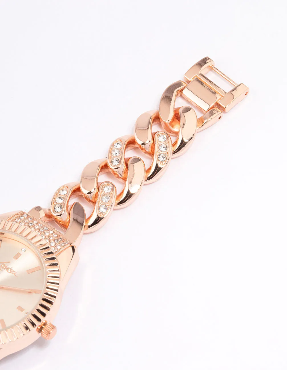 Rose Gold Coloured Chunky Crystal Chain Watch