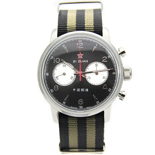 Round Style Air Force Pilot Chronograph with Stripe Band Men Watches