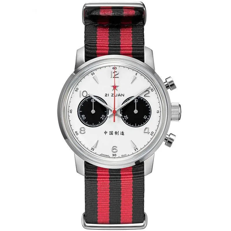 Round Style Air Force Pilot Chronograph with Stripe Band Men Watches