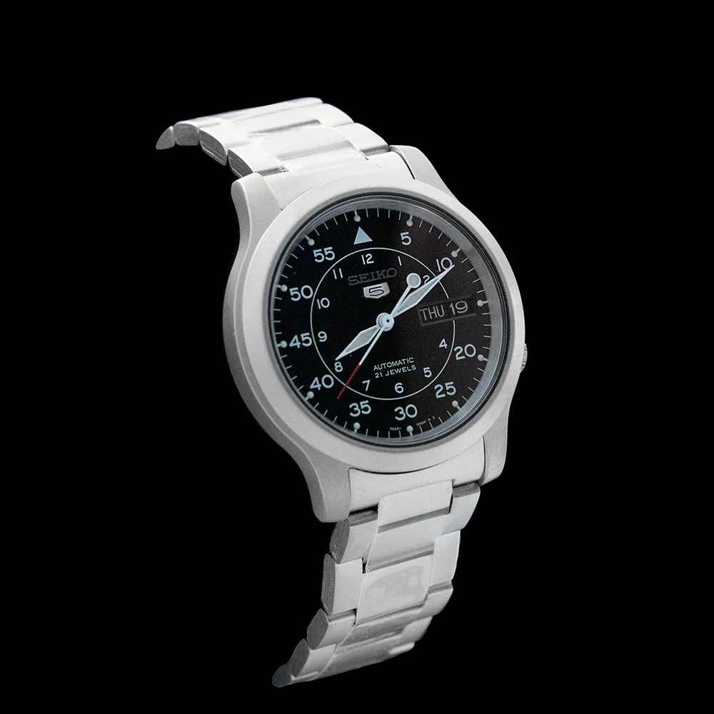 Seiko 5 - Black Field Watch on Steel
