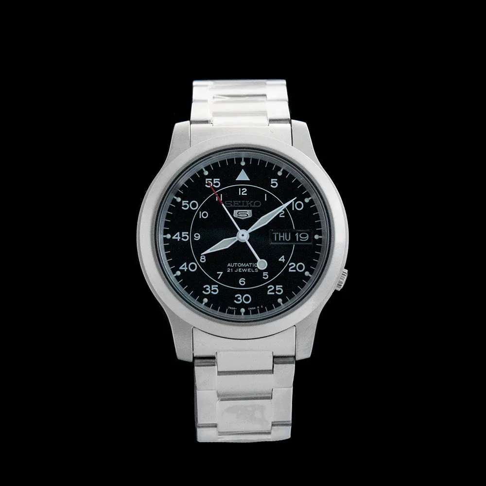 Seiko 5 - Black Field Watch on Steel