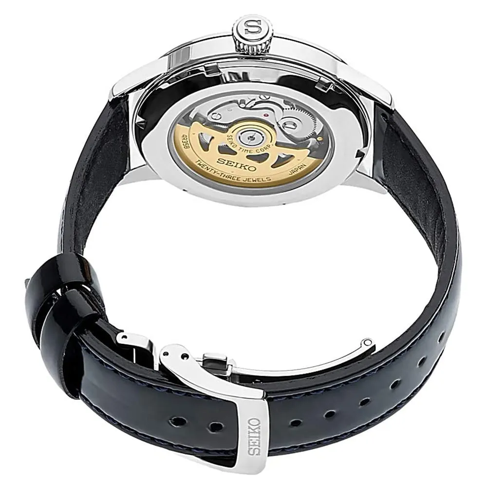 Seiko Men's White Dial Black Leather Band Automatic Watch - SRPB43