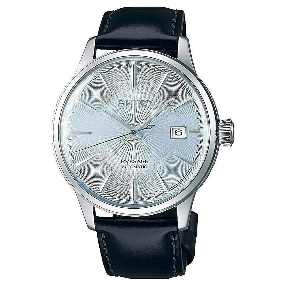Seiko Men's White Dial Black Leather Band Automatic Watch - SRPB43