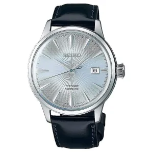 Seiko Men's White Dial Black Leather Band Automatic Watch - SRPB43