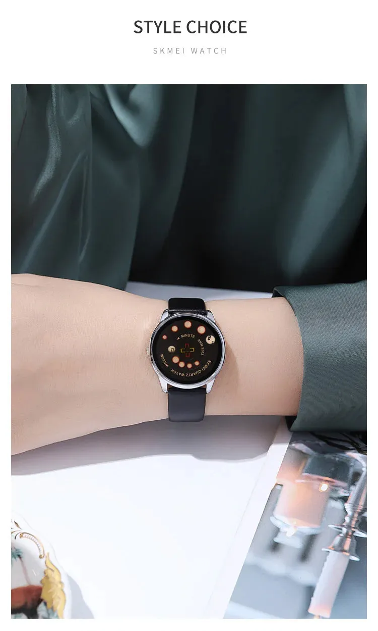 SKMEI Women's Fashion Watch - Elegant Leather Strap, Analog-Digital Display